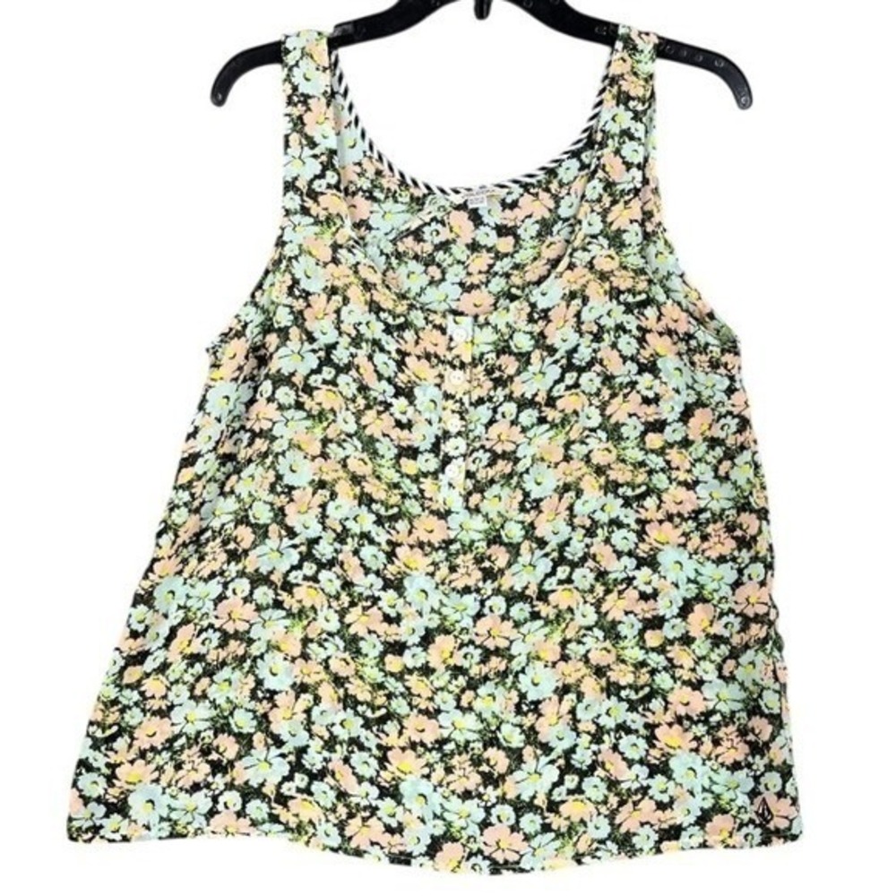 Volcom Chiffon Floral Tank M Womens Button Front Shell Sleeveless Lightweight‎